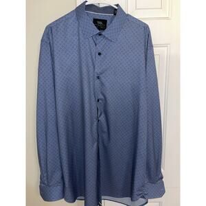 WRK 4 Way Stretch Dress Shirt Mens Size 18 Blue Geometric Stretch Long Sleeve